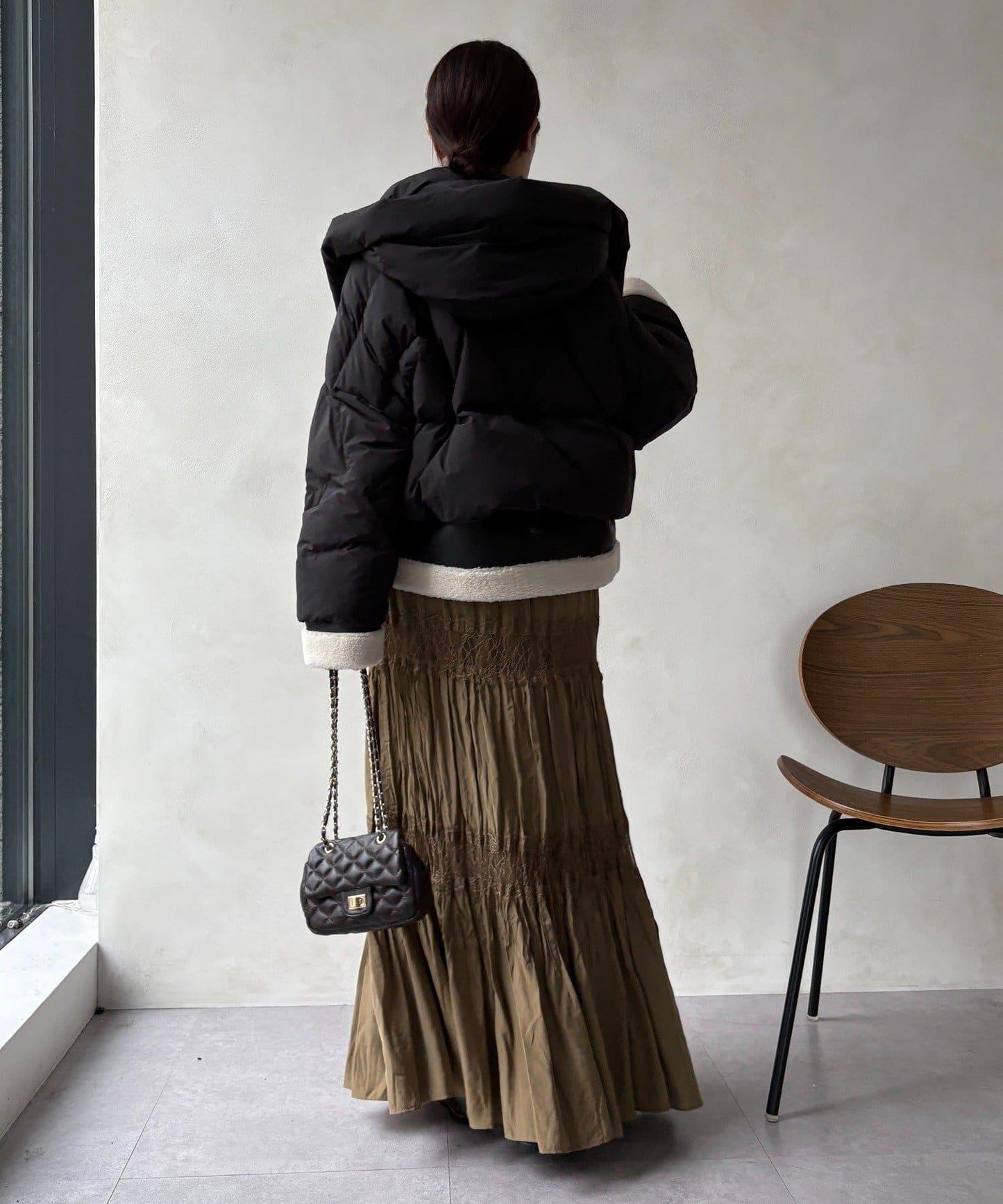 仿麂皮拼接羽絨服