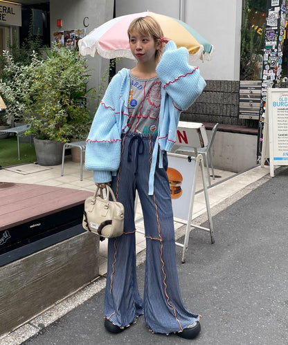 【HELLO.SANFRANCISCO/ハローサンフランシスコ】格紋荷葉邊拼接喇叭褲