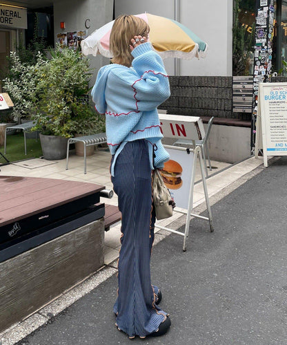 【HELLO.SANFRANCISCO/ハローサンフランシスコ】格紋荷葉邊拼接喇叭褲