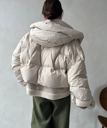 仿麂皮拼接羽絨服