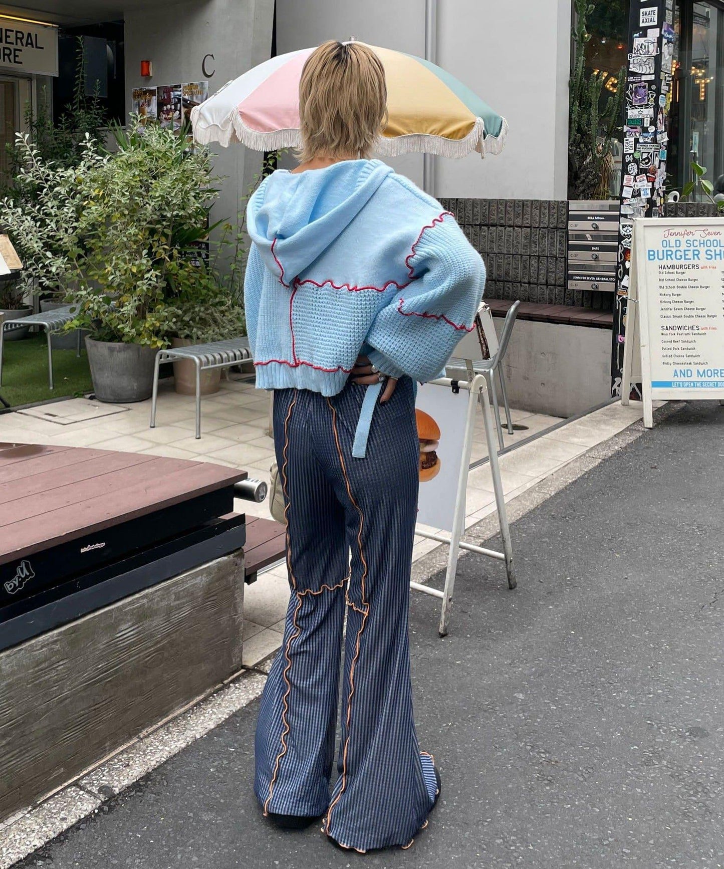 【HELLO.SANFRANCISCO/ハローサンフランシスコ】格紋荷葉邊拼接喇叭褲