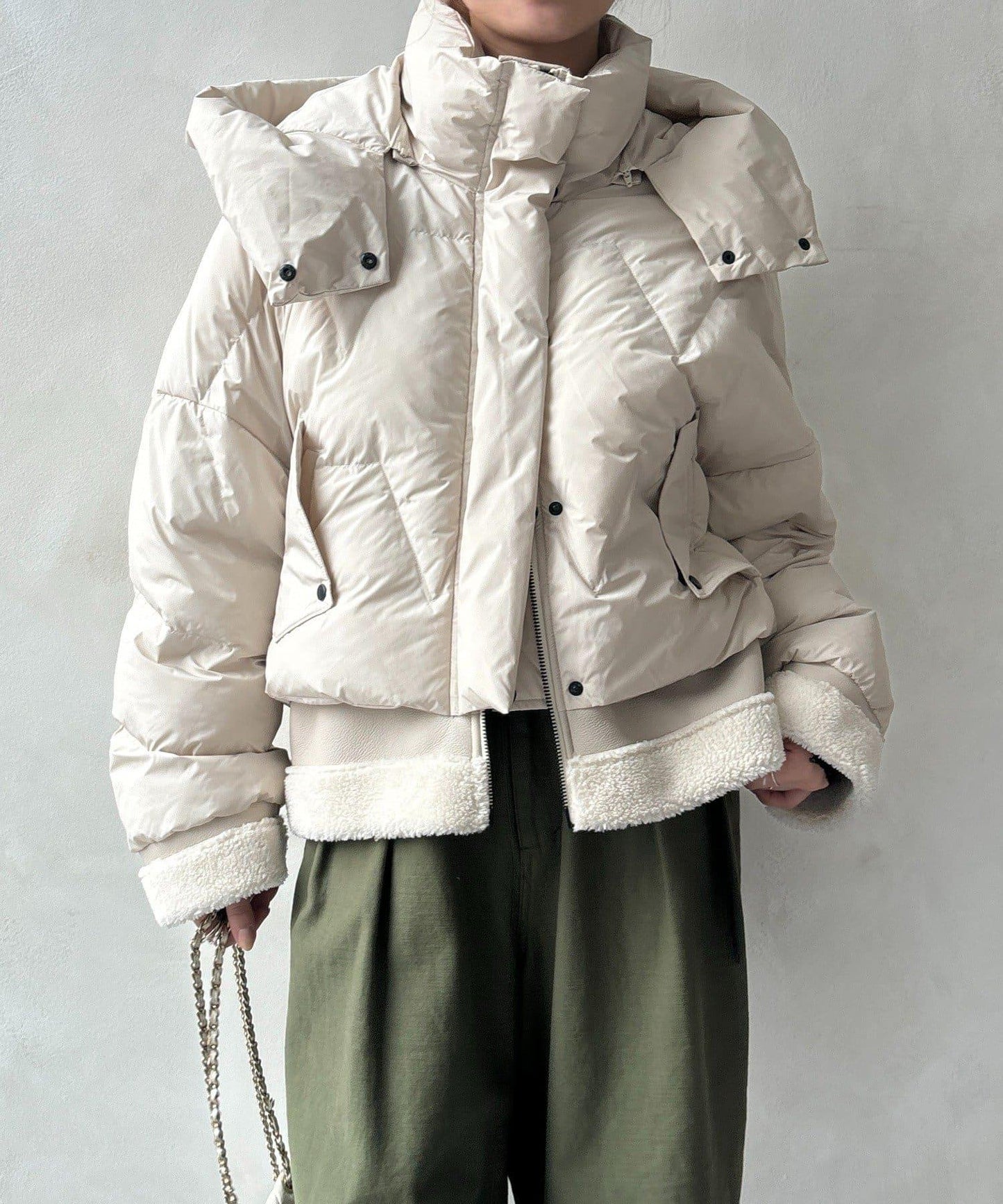 仿麂皮拼接羽絨服