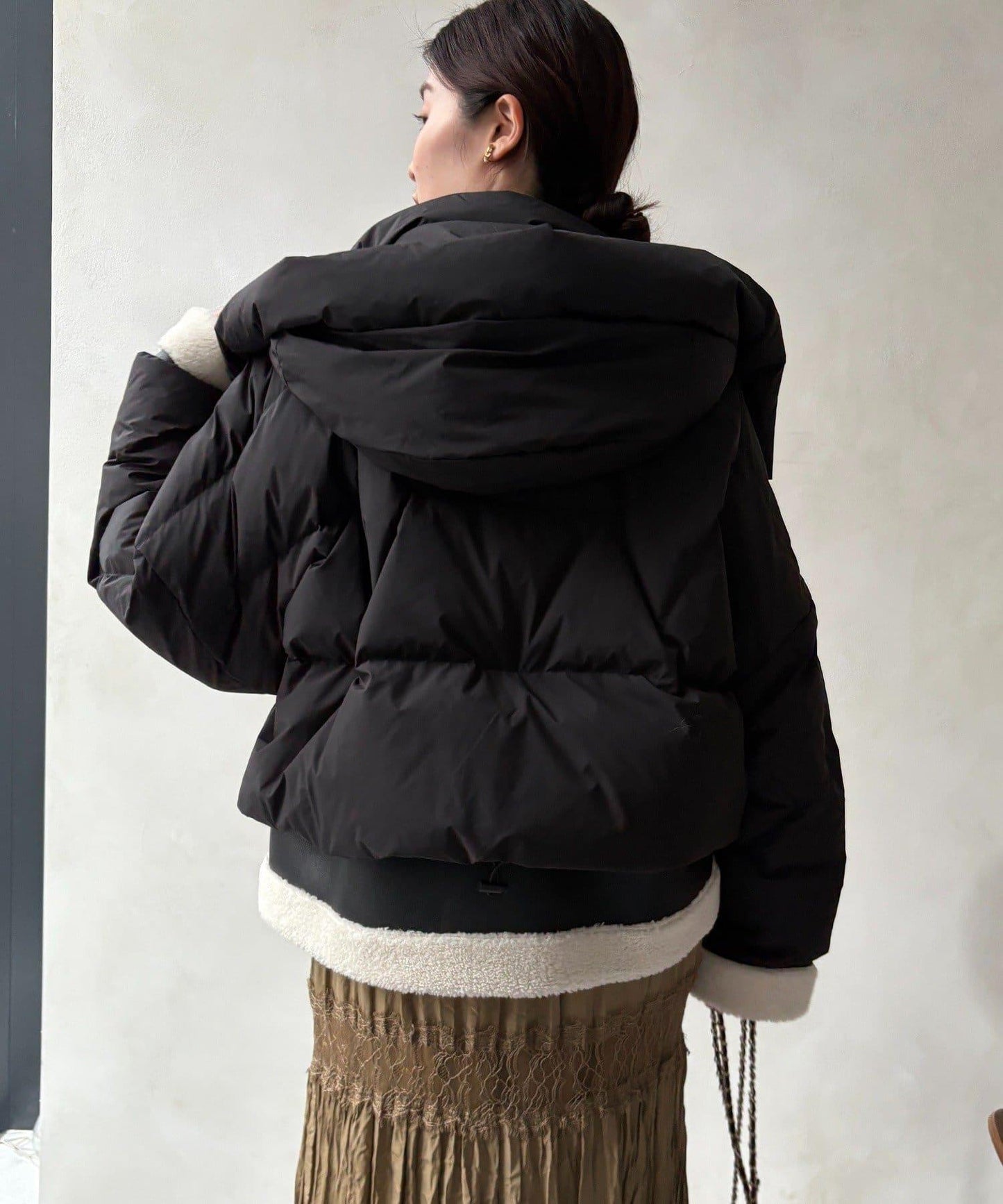 仿麂皮拼接羽絨服