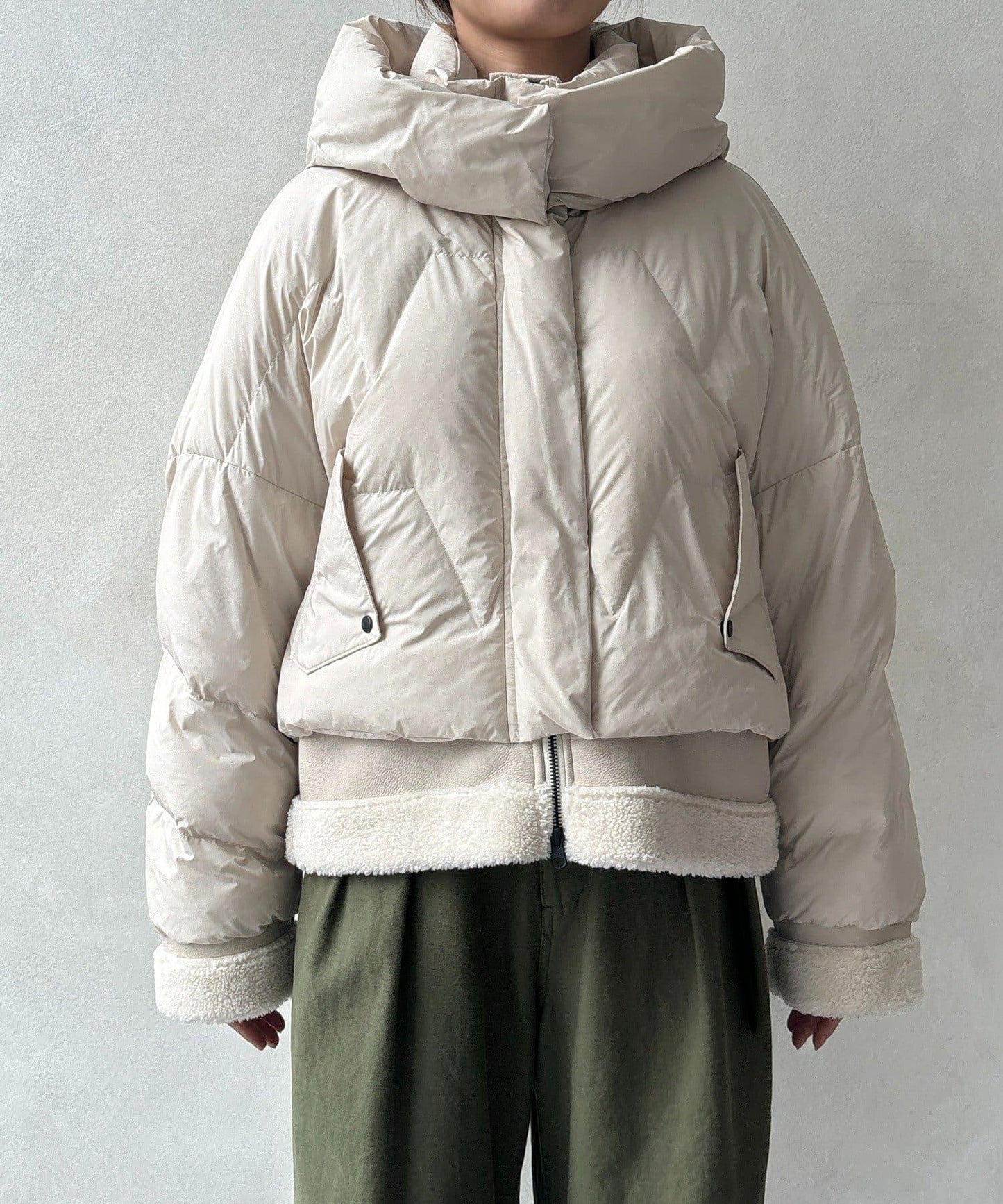 仿麂皮拼接羽絨服