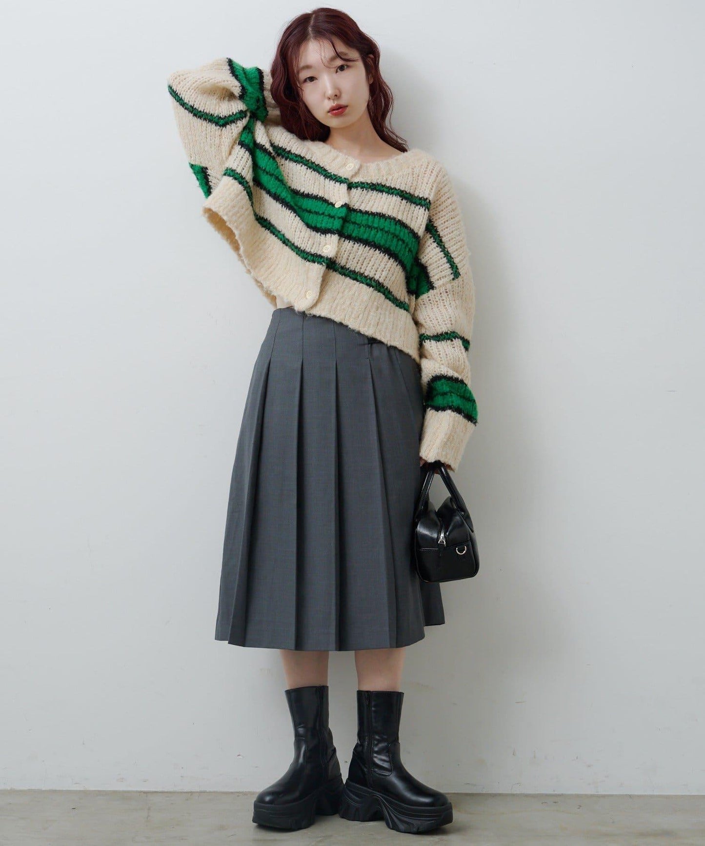 【Kastane】條紋仿馬海毛針織衫