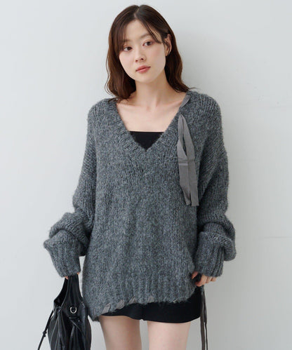 蝴蝶結帶裝飾針織衫
