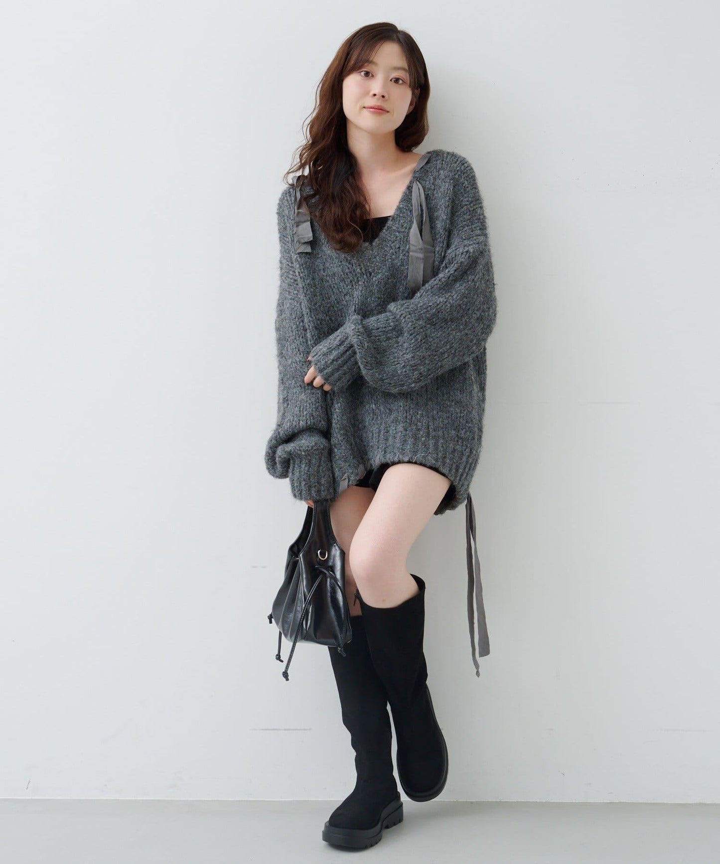 蝴蝶結帶裝飾針織衫