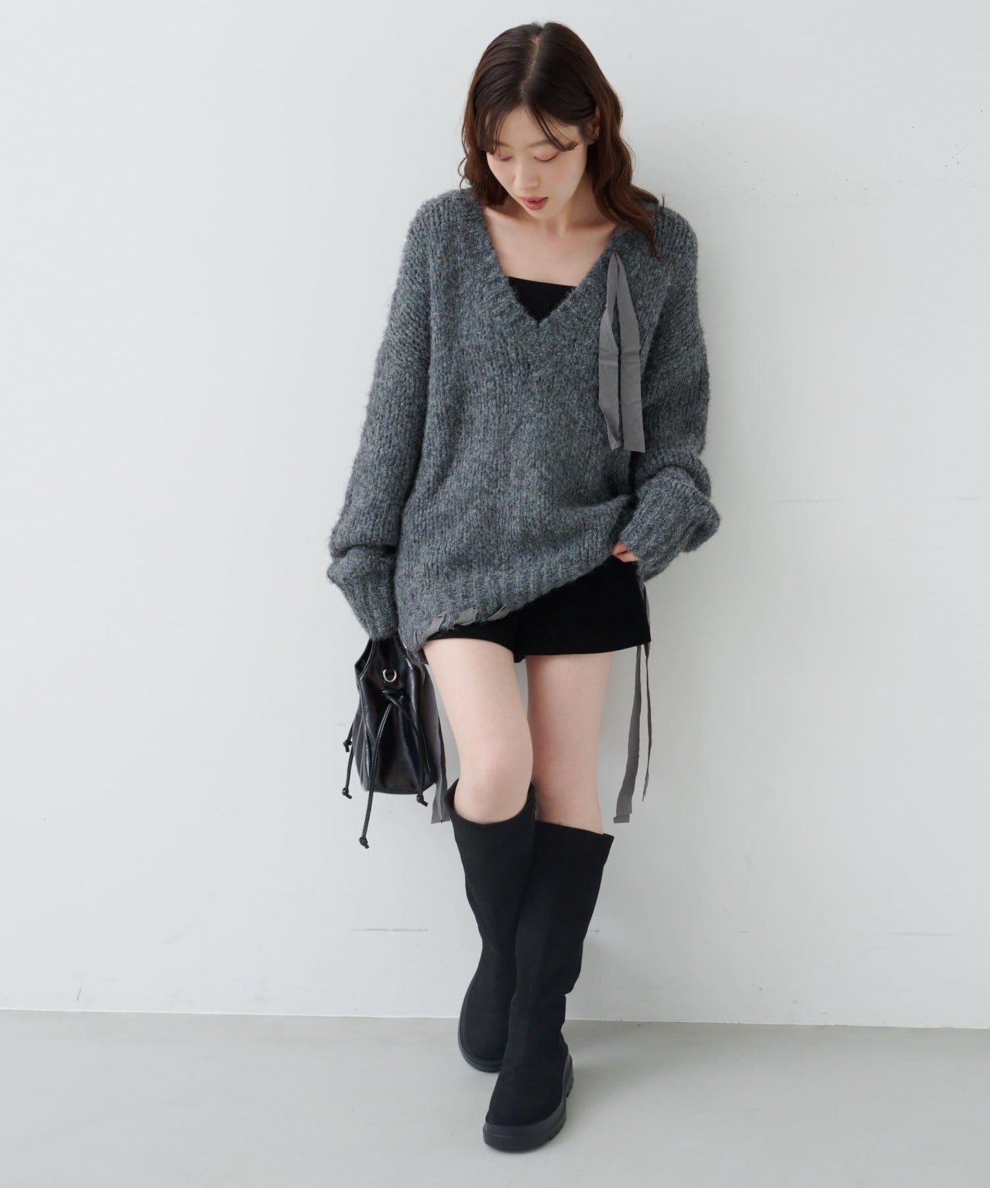 蝴蝶結帶裝飾針織衫