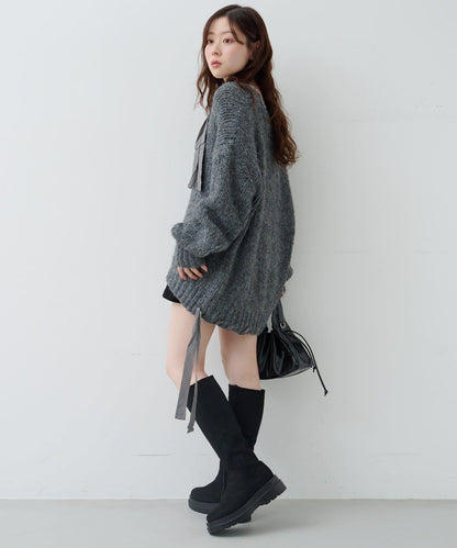 蝴蝶結帶裝飾針織衫