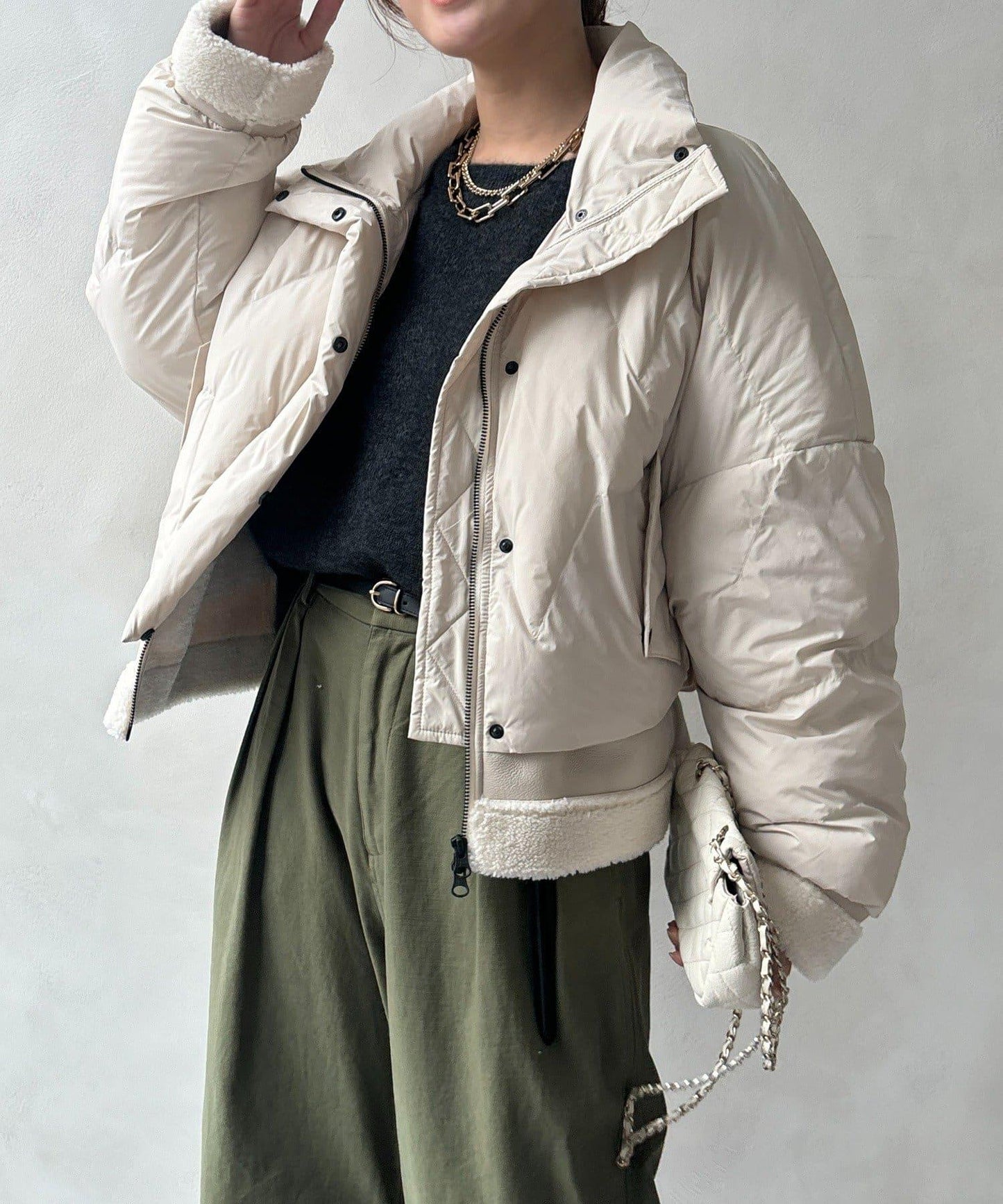 仿麂皮拼接羽絨服