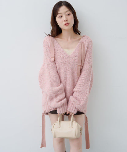 蝴蝶結帶裝飾針織衫