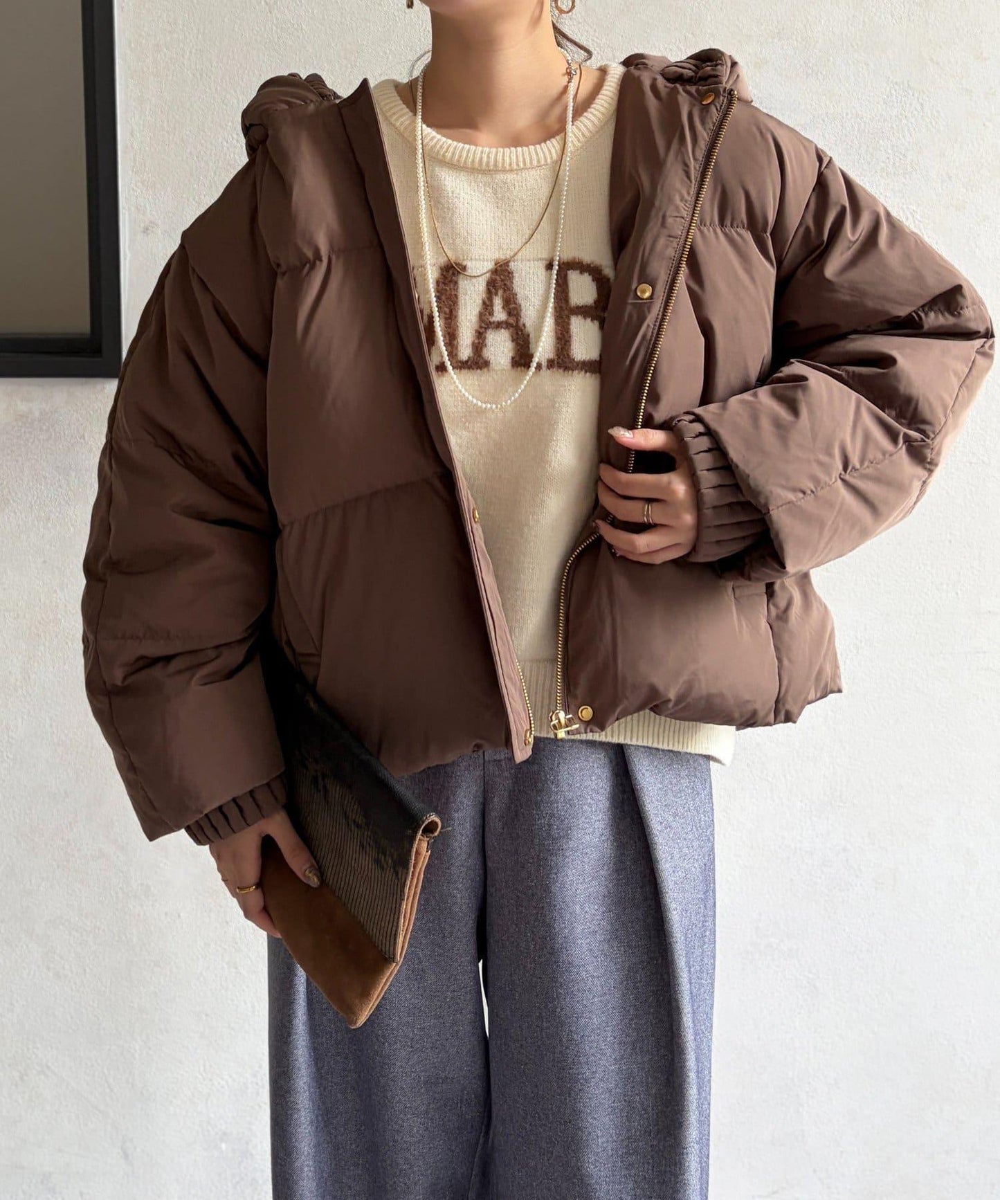 褶皺高領短款羽絨服