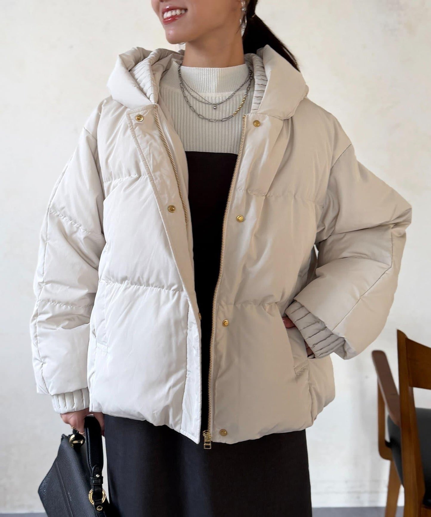 褶皺高領短款羽絨服