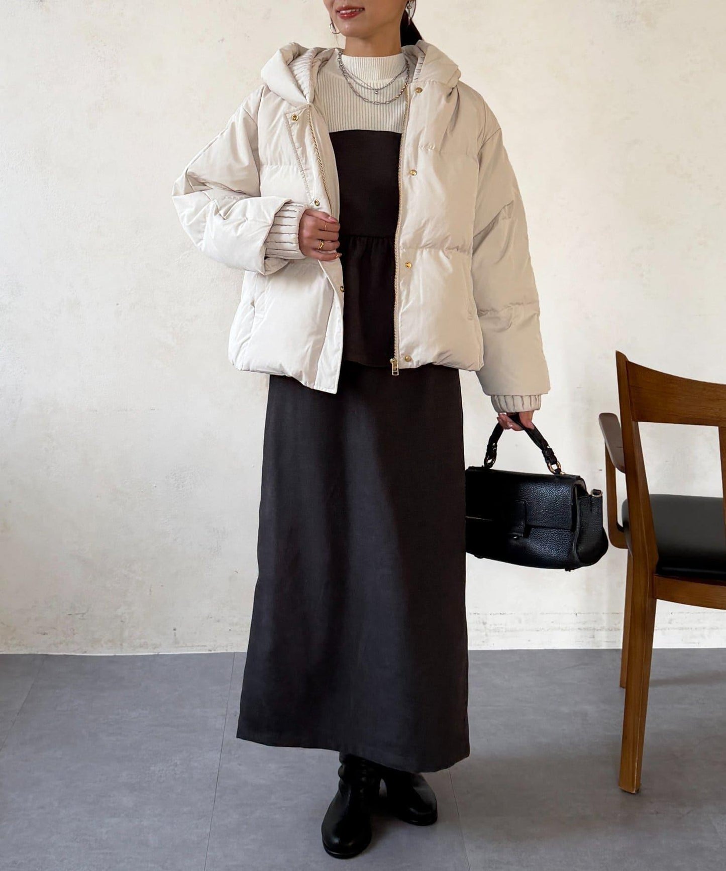 褶皺高領短款羽絨服