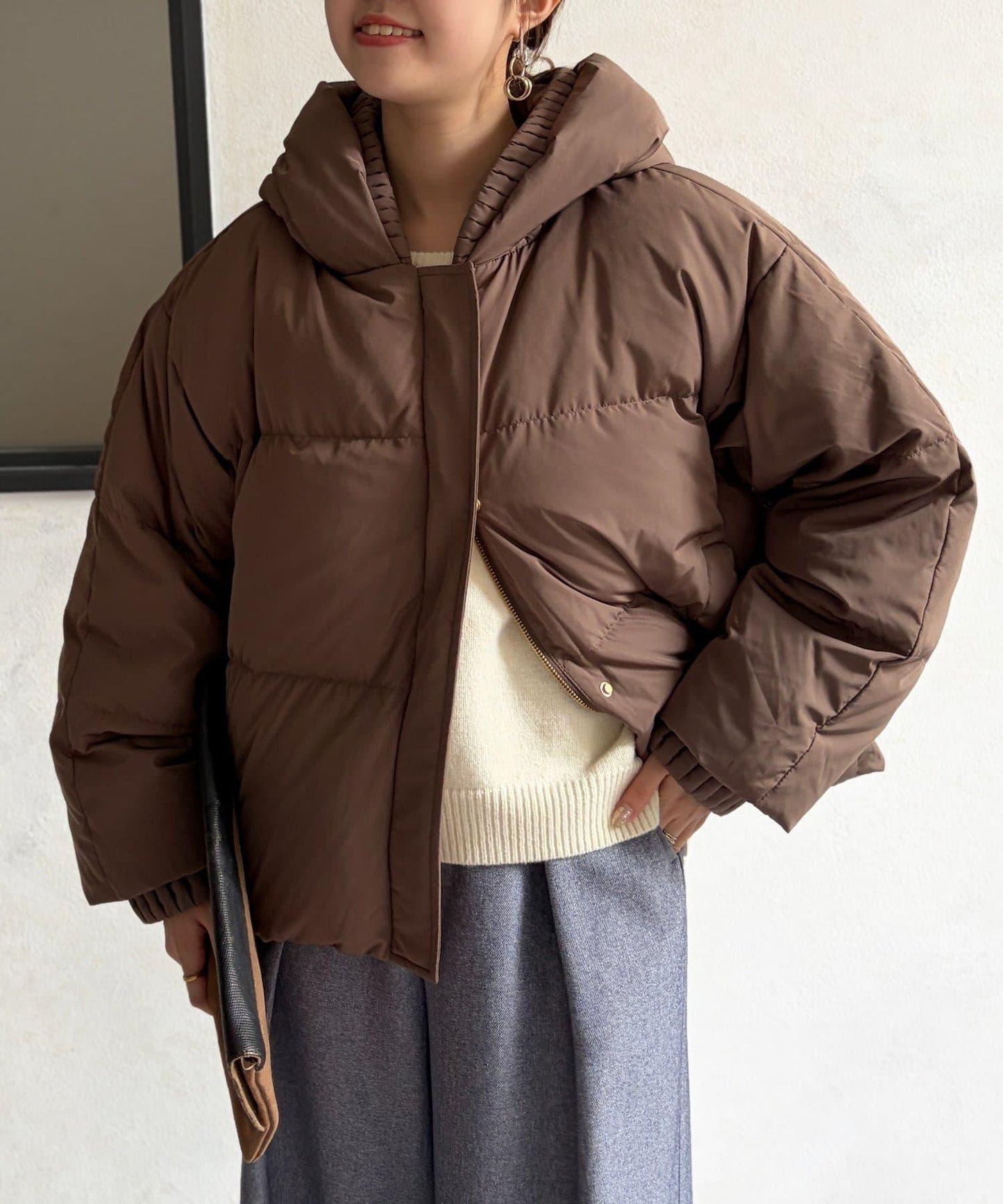 褶皺高領短款羽絨服