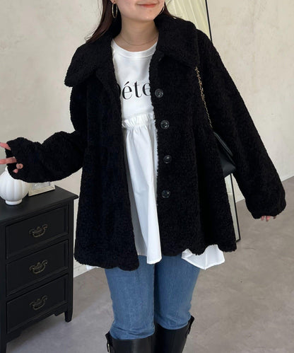 荷葉邊羊羔絨大衣