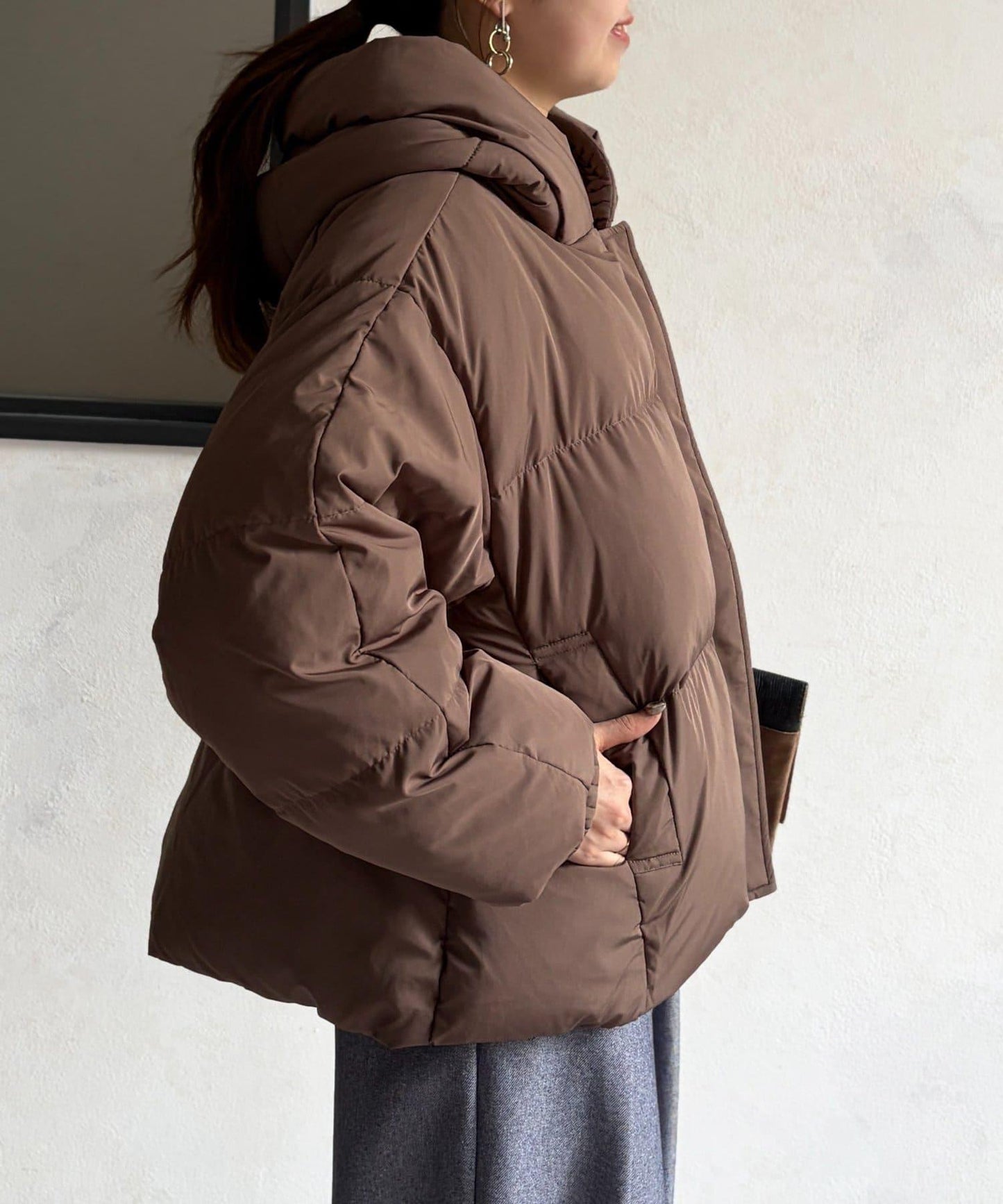 褶皺高領短款羽絨服