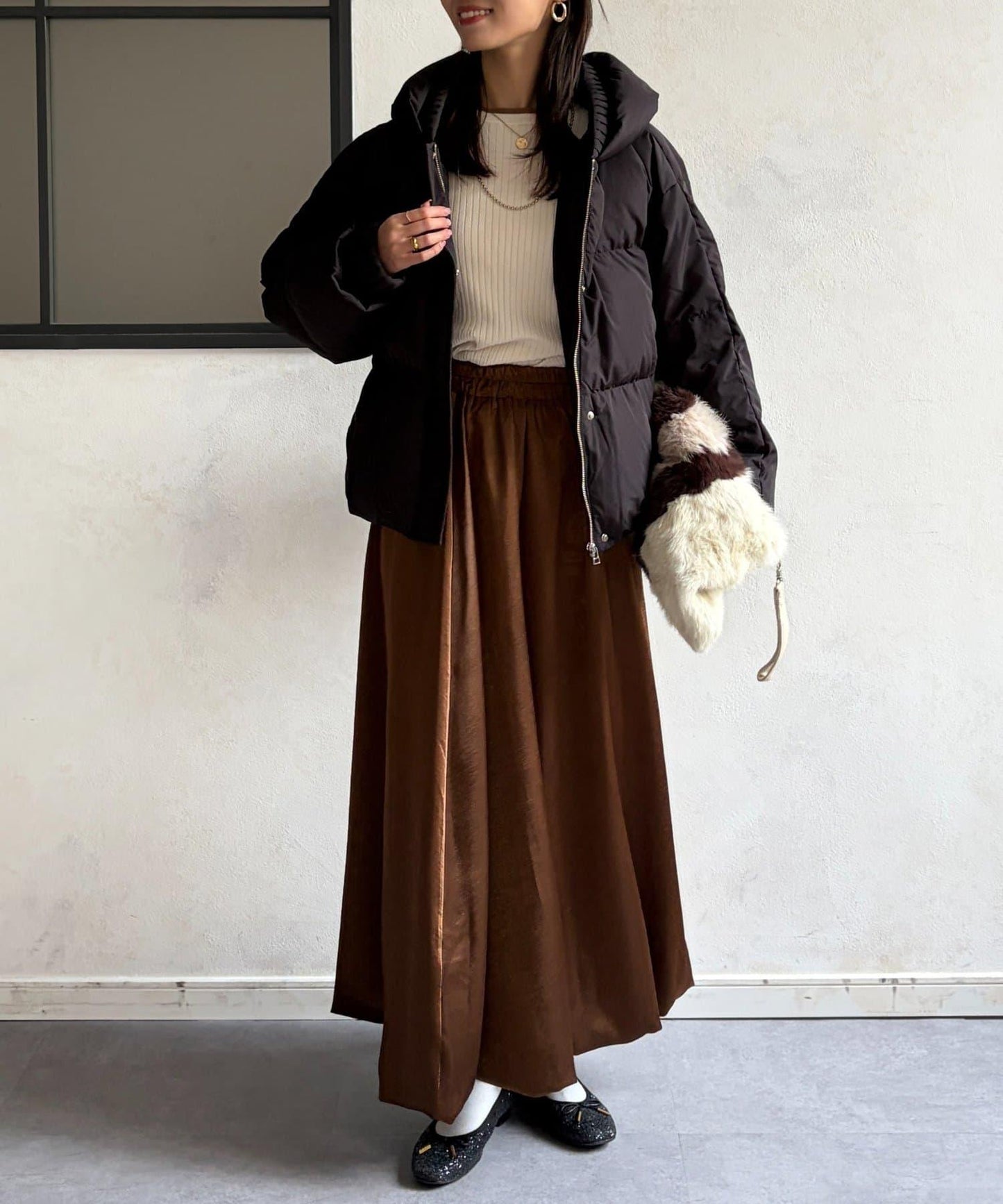 褶皺高領短款羽絨服