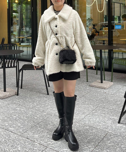 荷葉邊羊羔絨大衣