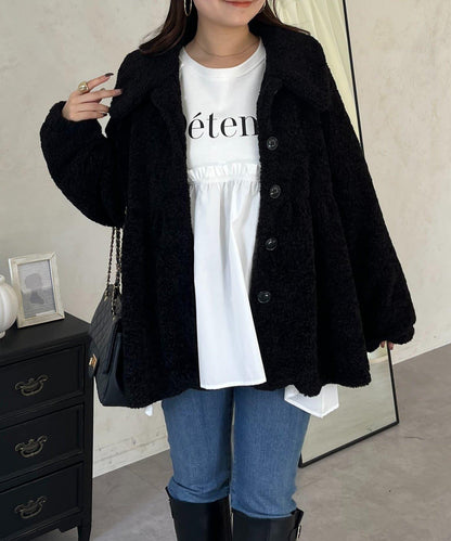荷葉邊羊羔絨大衣