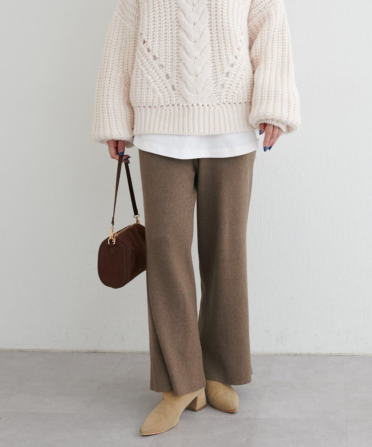 羊毛混紡羅紋針織褲