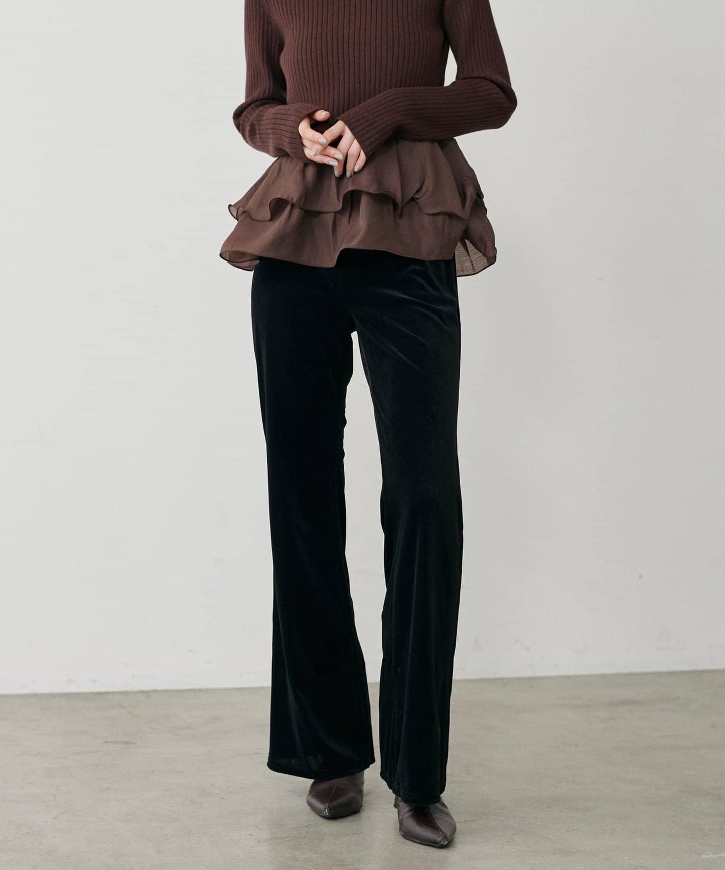 美腿修身柔軟天鵝絨長褲