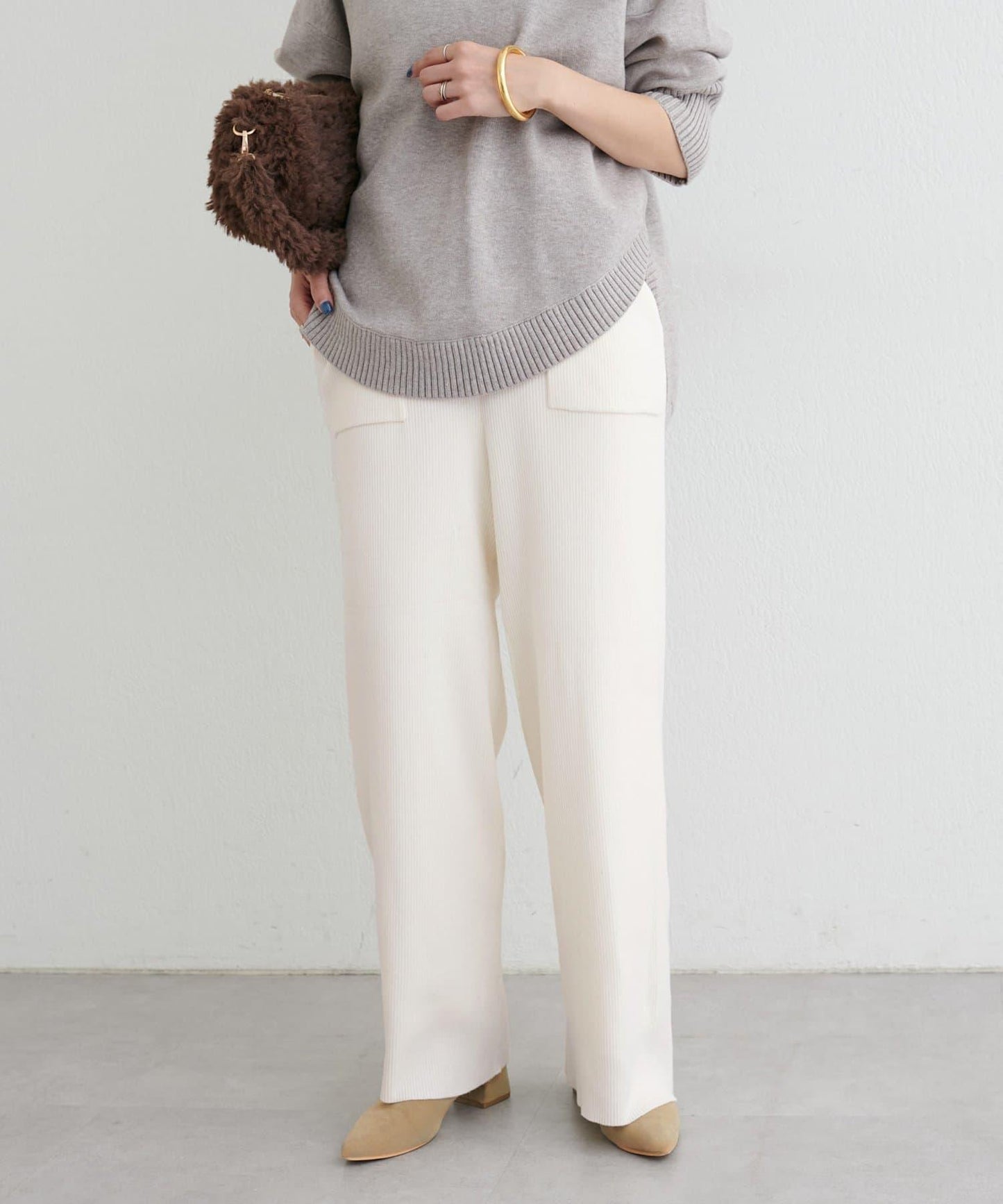 羊毛混紡羅紋針織褲