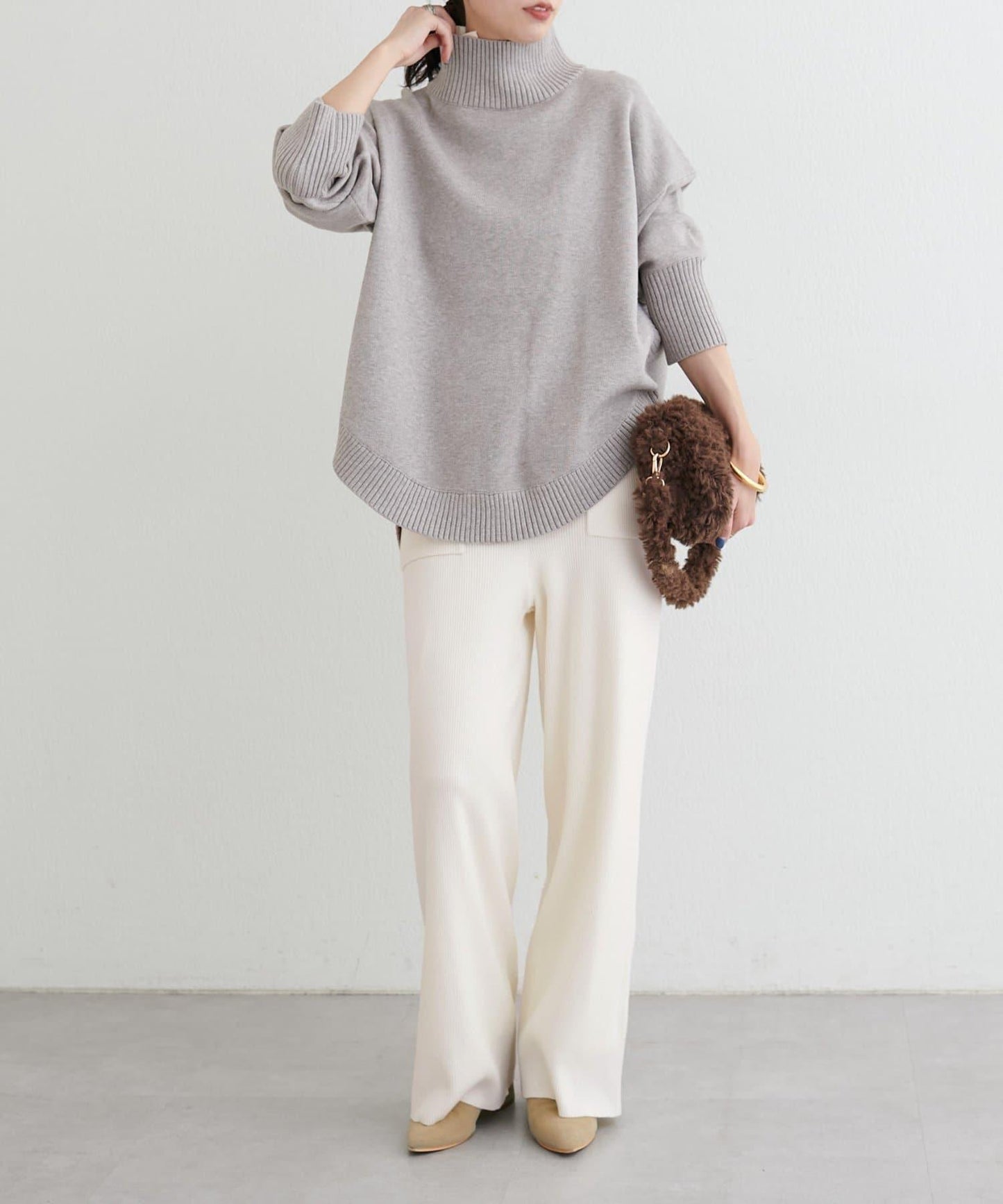 羊毛混紡羅紋針織褲