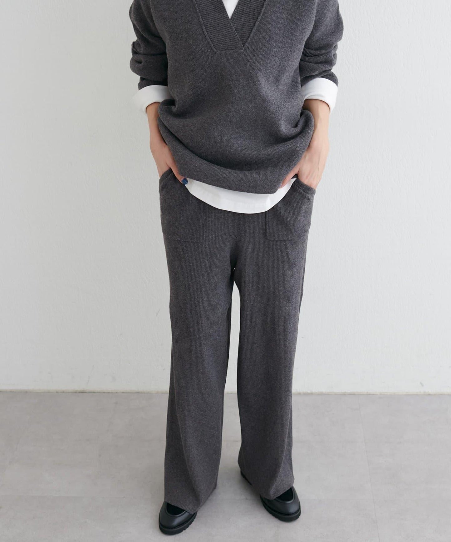 羊毛混紡羅紋針織褲