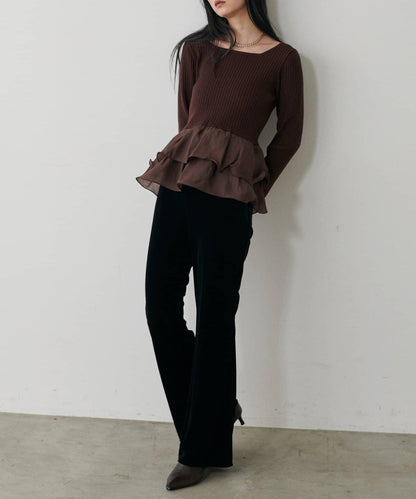 美腿修身柔軟天鵝絨長褲