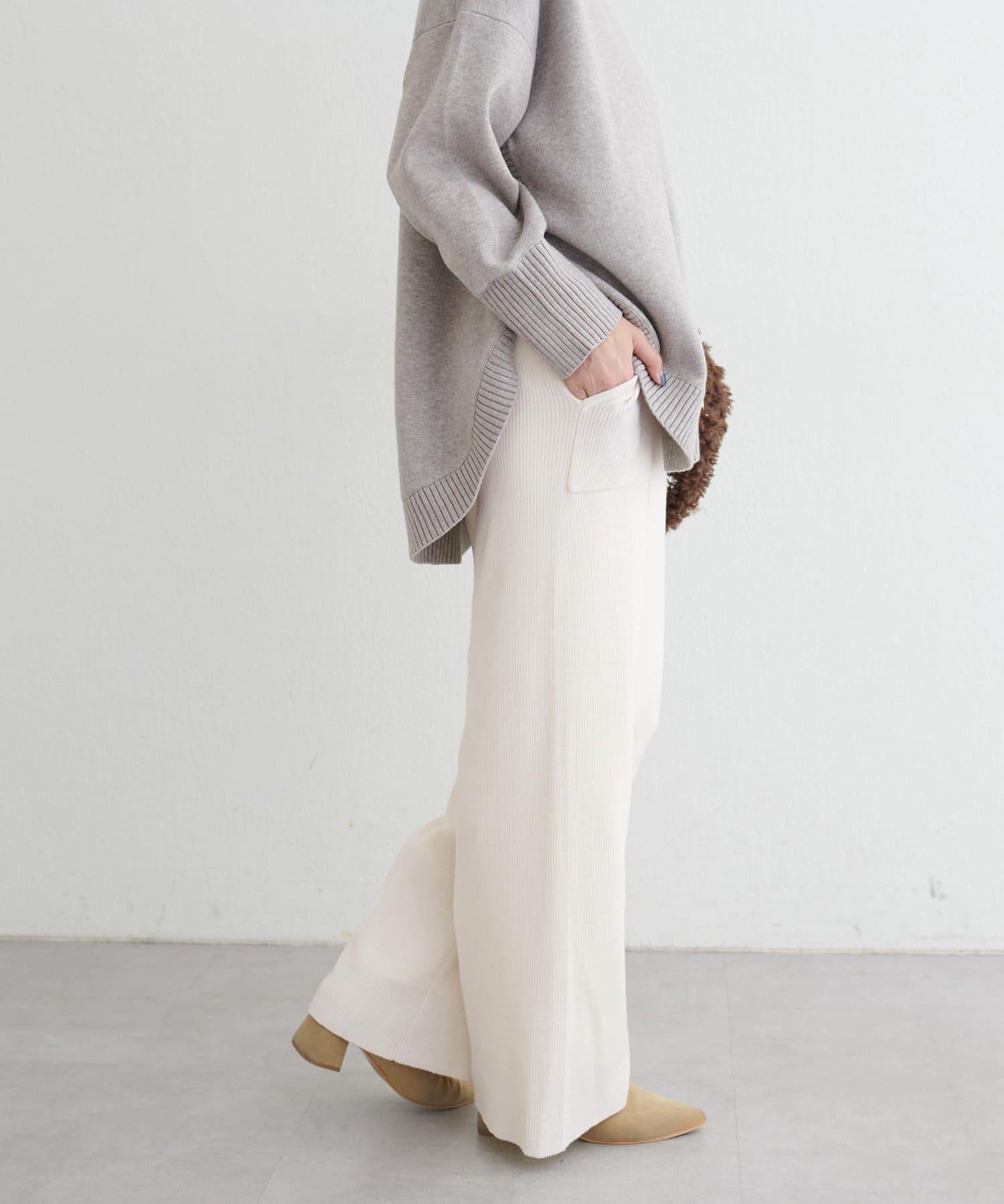 羊毛混紡羅紋針織褲