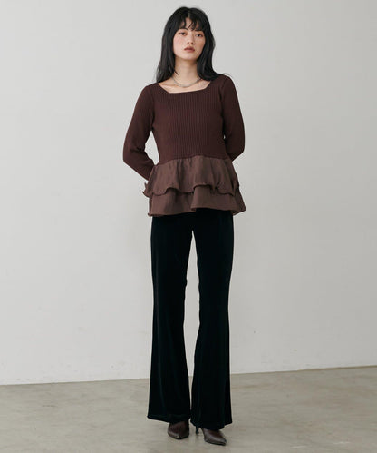 美腿修身柔軟天鵝絨長褲