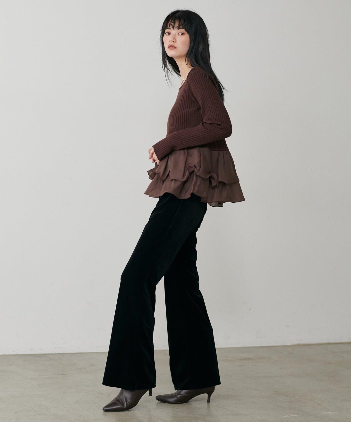 美腿修身柔軟天鵝絨長褲