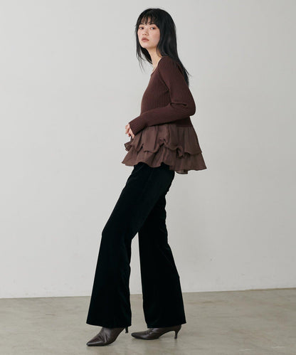 美腿修身柔軟天鵝絨長褲