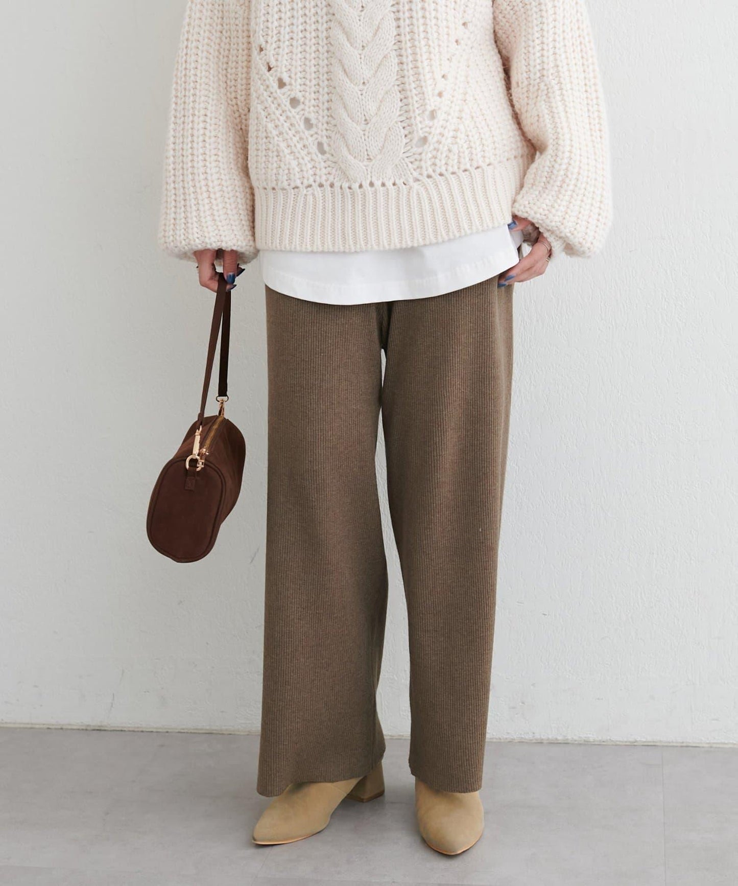 羊毛混紡羅紋針織褲