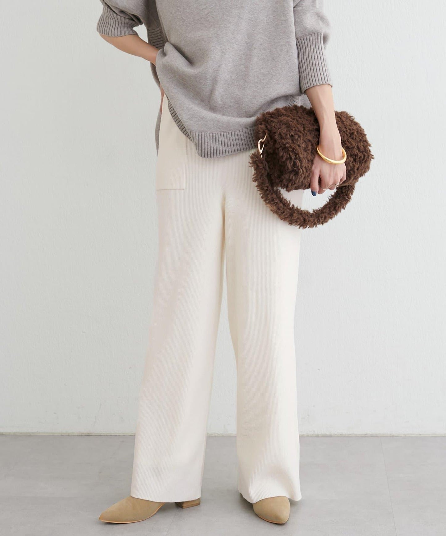 羊毛混紡羅紋針織褲