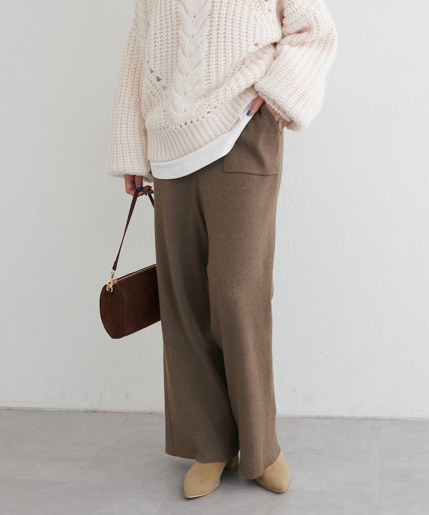 羊毛混紡羅紋針織褲