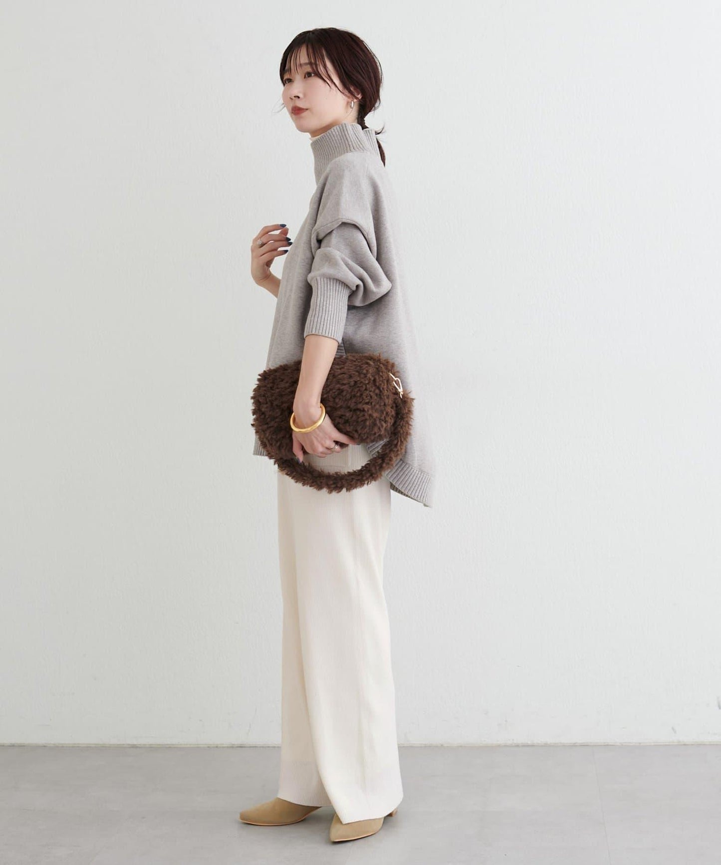 羊毛混紡羅紋針織褲