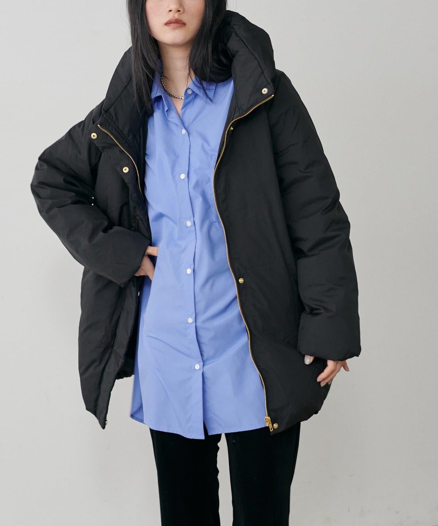 尼龍羽絨中長款大衣