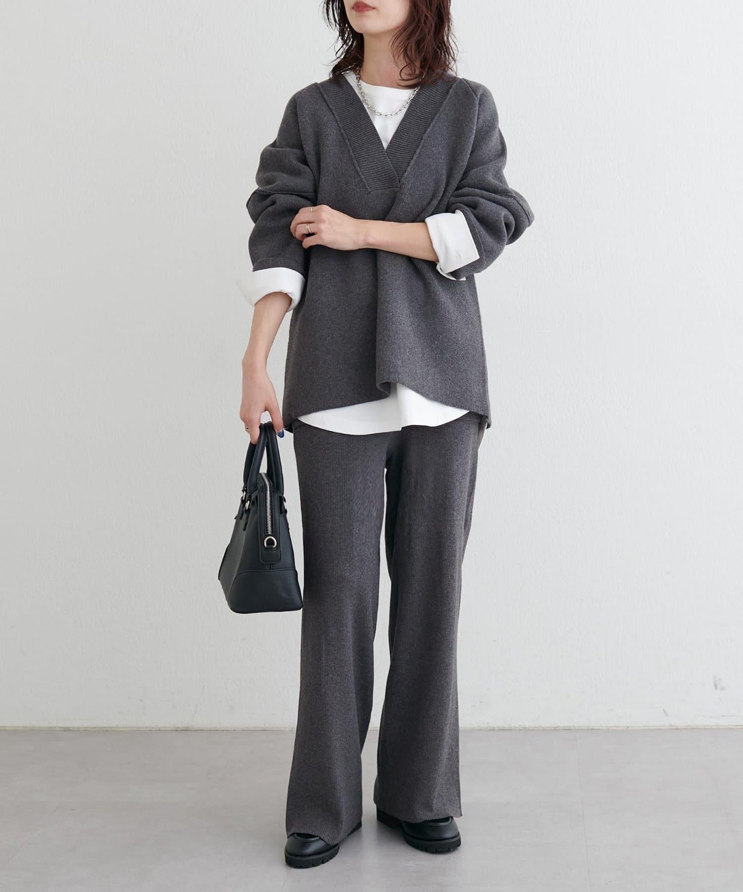 羊毛混紡羅紋針織褲