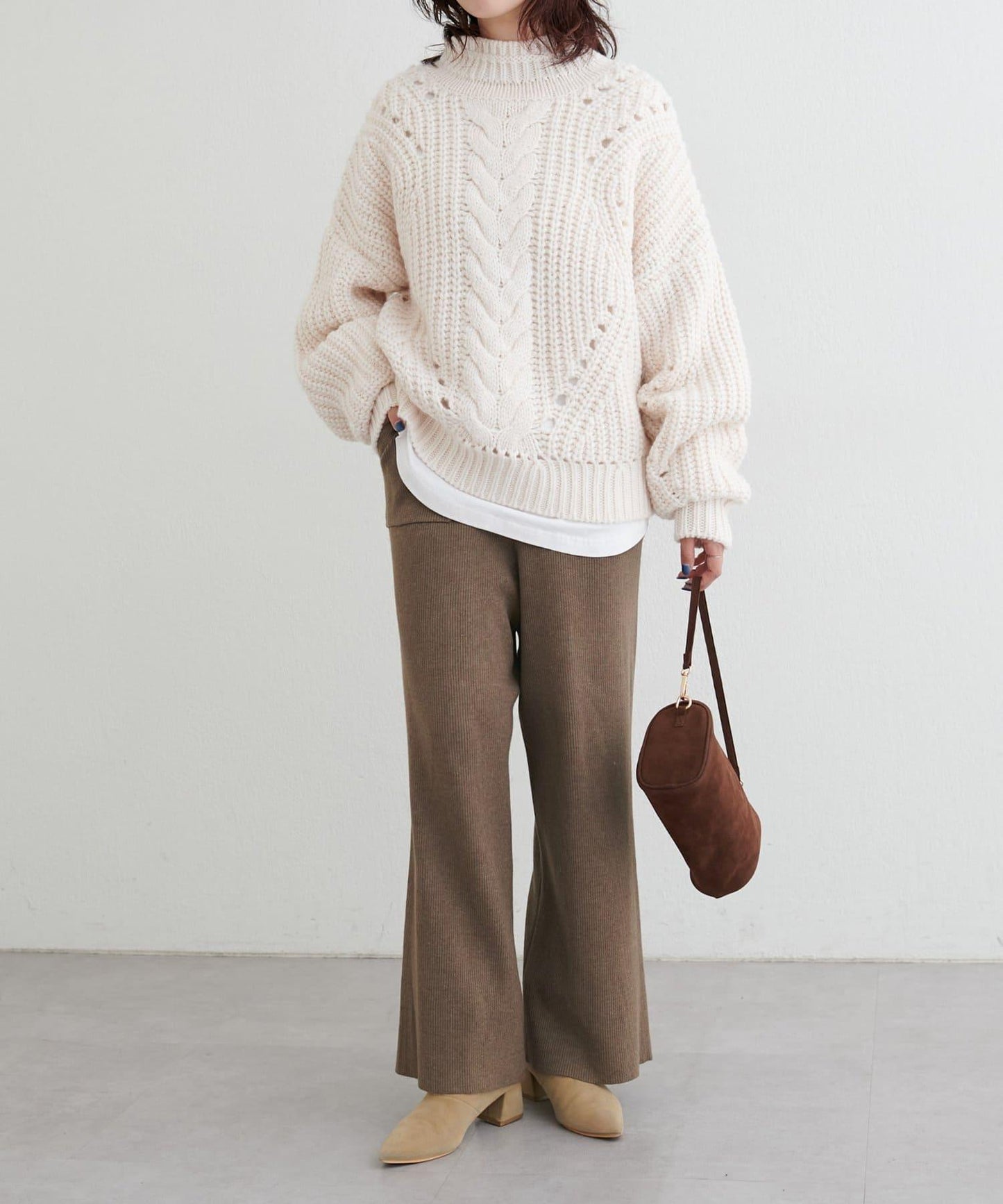 羊毛混紡羅紋針織褲