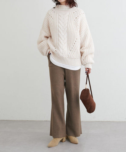 羊毛混紡羅紋針織褲