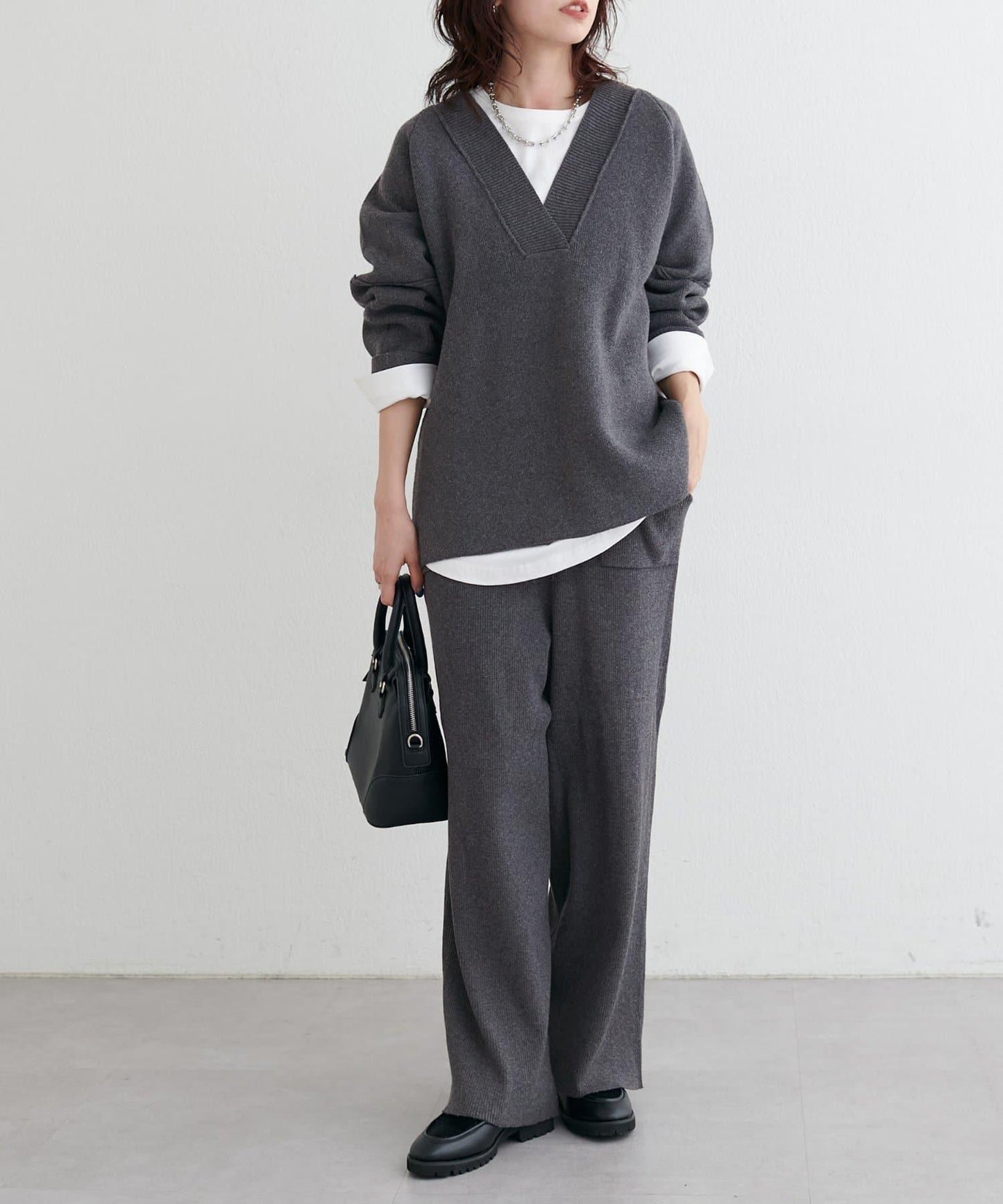 羊毛混紡羅紋針織褲