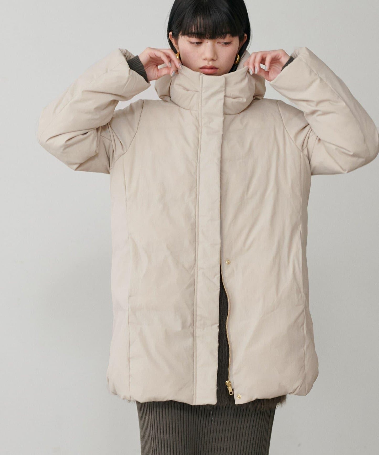 尼龍羽絨中長款大衣