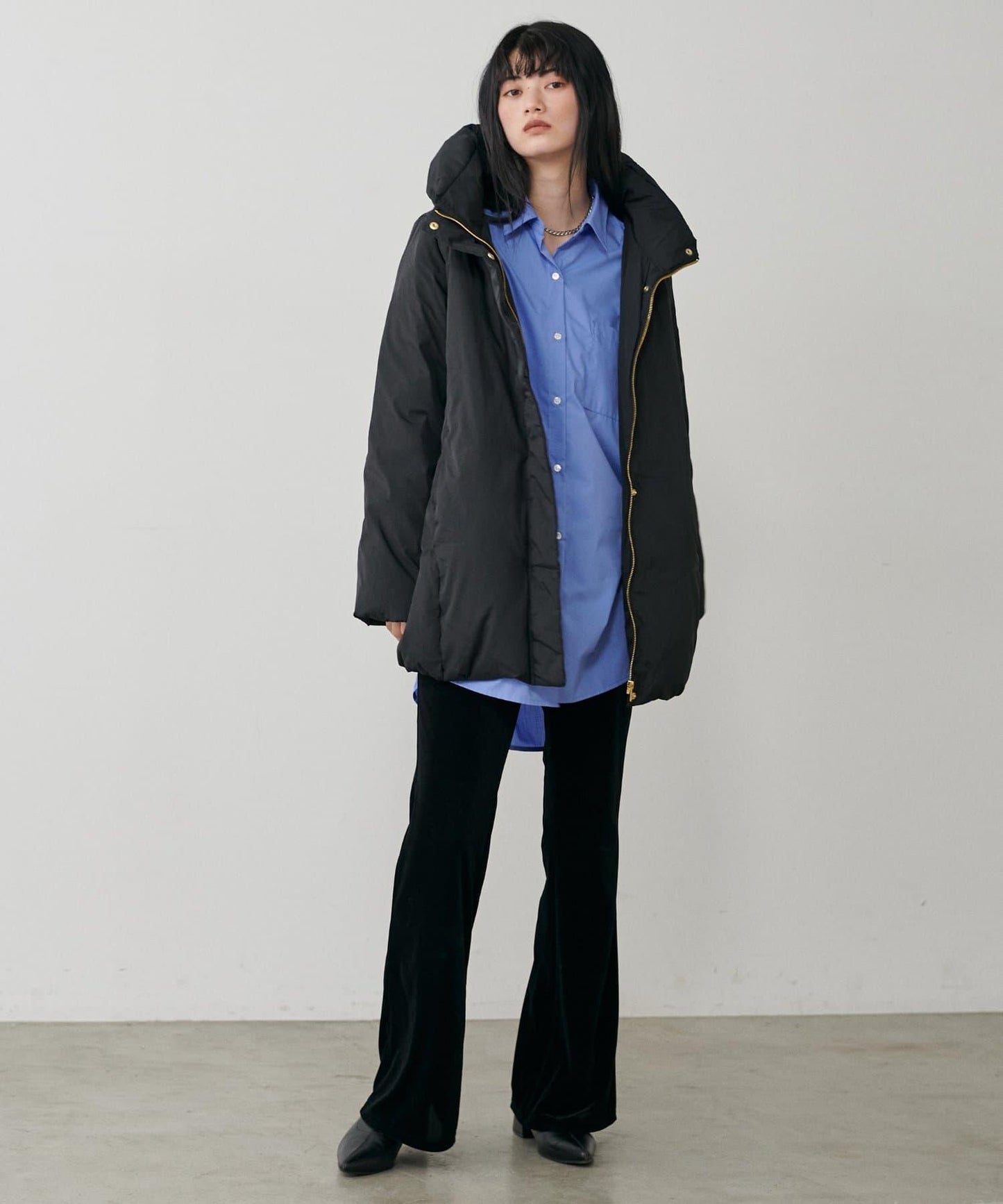 尼龍羽絨中長款大衣