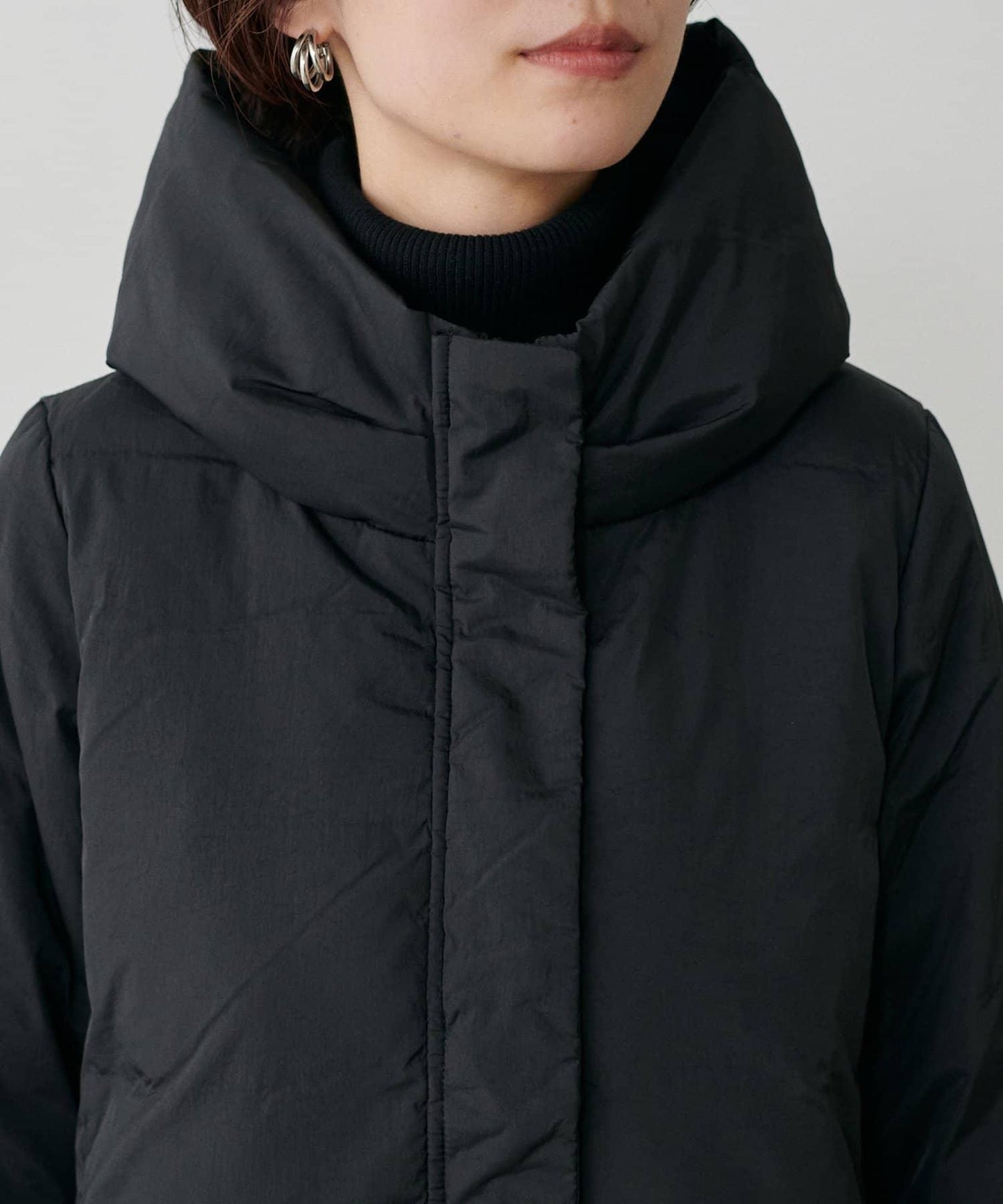 尼龍羽絨中長款大衣