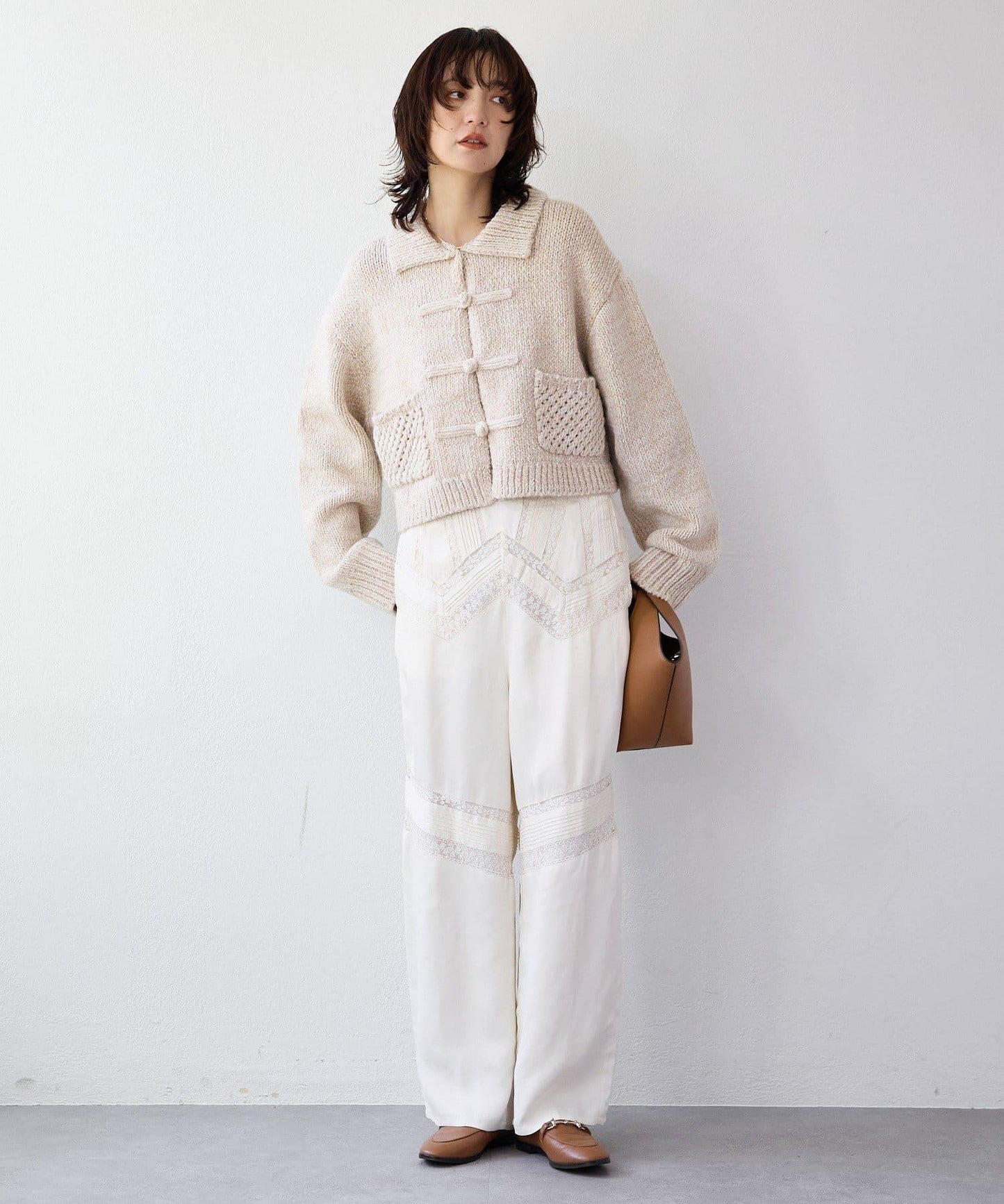 【à Nice (ア ・ニース)】褶飾蕾絲長褲