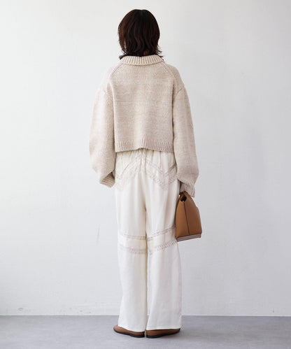 【à Nice (ア ・ニース)】褶飾蕾絲長褲