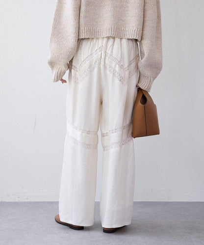 【à Nice (ア ・ニース)】褶飾蕾絲長褲
