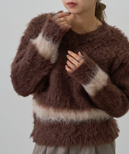 前後兩穿拼色長毛絨套頭衫